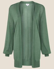 Longline Cardigan in Linen Blend, Green (KHAKI), large
