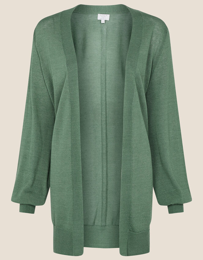 Longline Cardigan in Linen Blend, Green (KHAKI), large