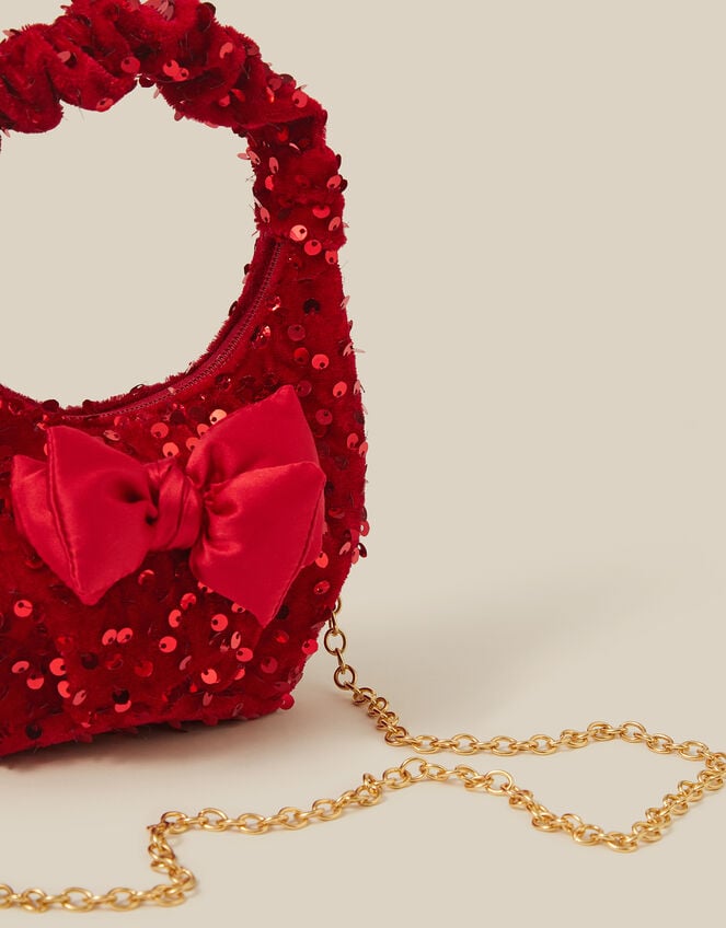 Bow Sequin Velvet Bag, Red (RED), large