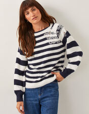 Lou Lace Stripe Jumper, Blue (NAVY), large