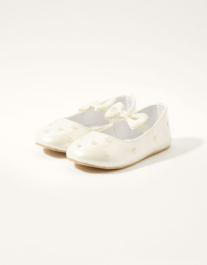 Heart Embroidered Patent Walker Shoes, Ivory (IVORY), large
