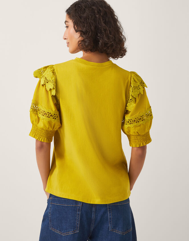 Fay Broderie Puff Sleeve Top, Yellow (YELLOW), large