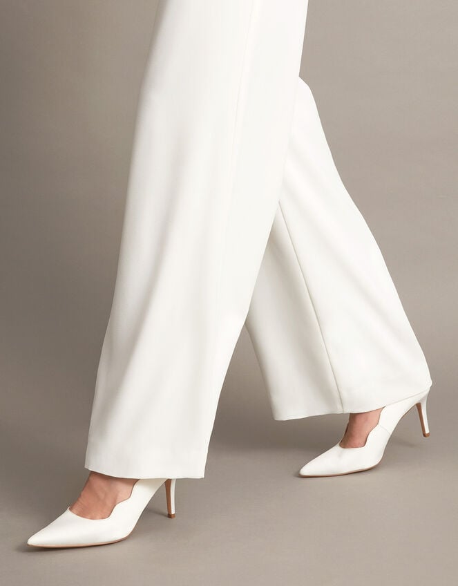 Scallop Satin Bridal Court Shoes, Ivory (IVORY), large