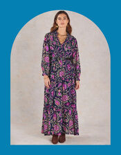 East Print Pintuck Maxi Dress, Blue (NAVY), large