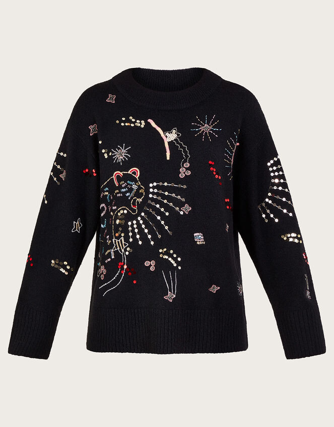 Lorna Leopard Jumper, Black (BLACK), large