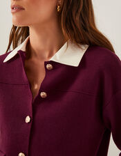 Nyla Knit Shirt Cardigan, Red (BURGUNDY), large