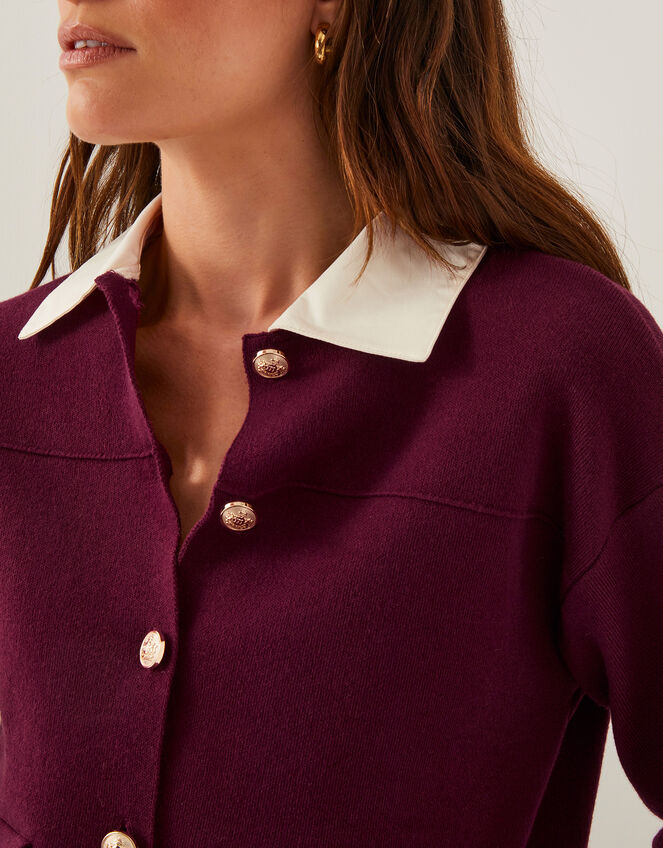 Nyla Knit Shirt Cardigan, Red (BURGUNDY), large