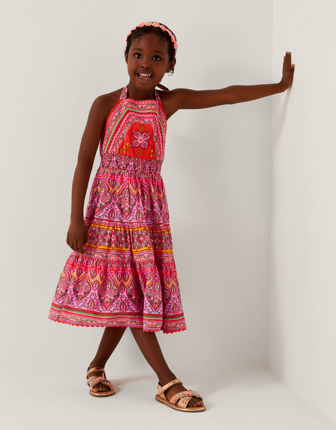 Heritage Print Halter Dress, Orange (ORANGE), large