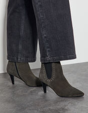 Oriana Suede Stud Heeled Boots, Green (OLIVE), large
