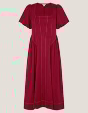 Sapna Puff Sleeve Jersey Midi Dress, Red (BERRY), large