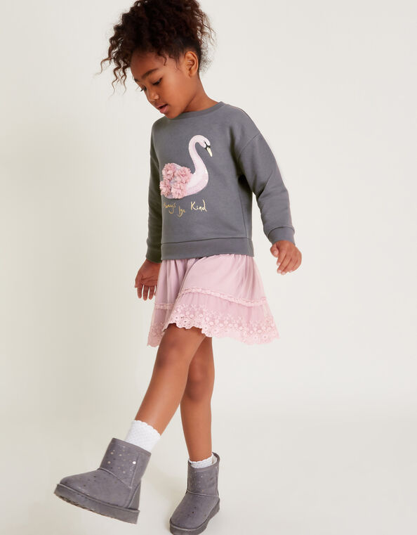 2-in-1 Swan Jumper Dress, Grey (GREY), large