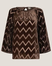 Keisha Geometric Velvet Top, Brown (CHOCOLATE), large