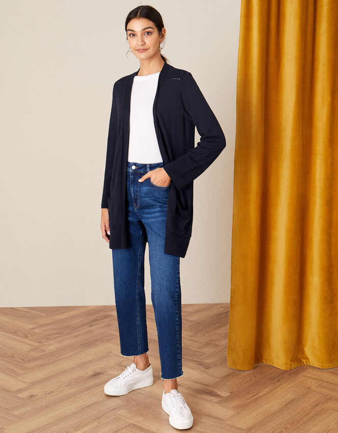 Olips Ottoman Stitch Cardigan, Blue (NAVY), large