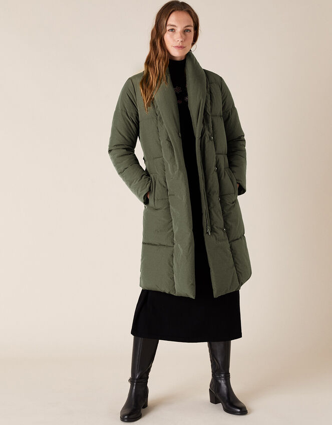 Eddie Long Padded Coat in Recycled Fabric, Green (KHAKI), large