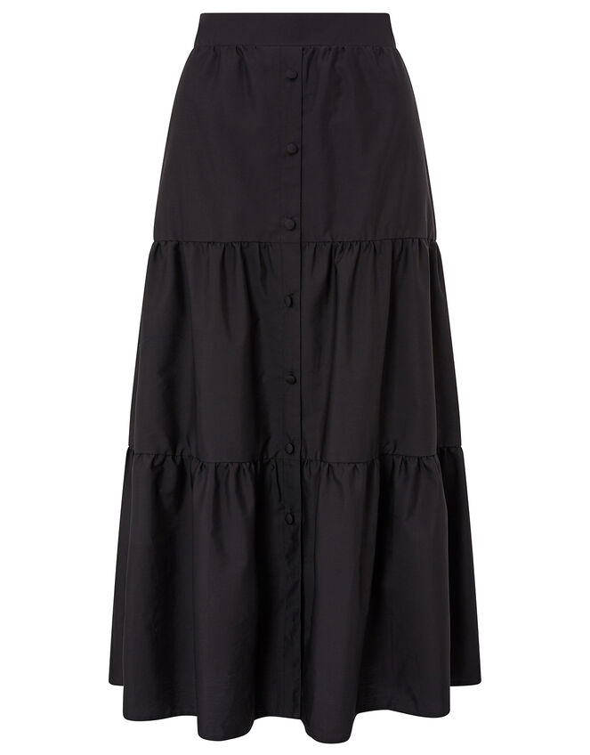 Poplin Tiered Midi Skirt, Black (BLACK), large