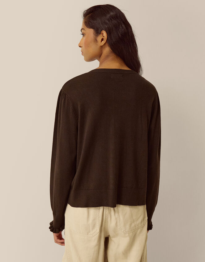 Ruby Frill Cardigan, Brown (CHOCOLATE), large