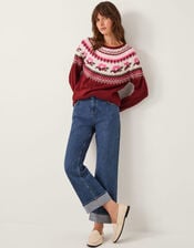 Penny Embellished Fair Isle Jumper, Red (CHERRY), large