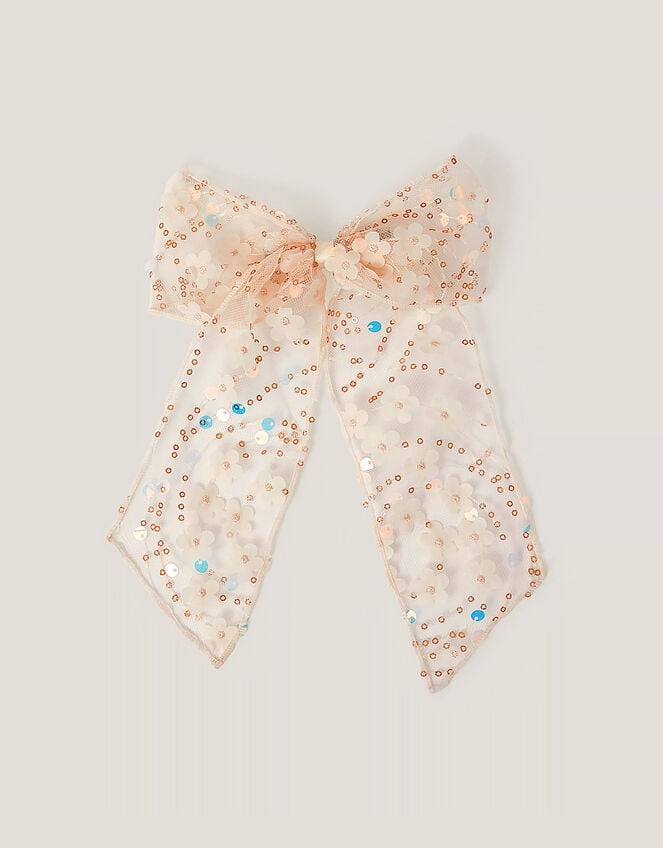 Sequin Flower Bow Hair Clip, , large