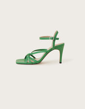 Barely There Leather Heel Sandals, Green (GREEN), large