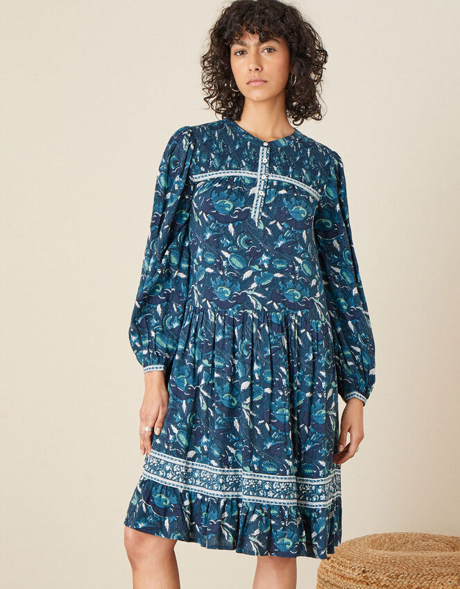 ARTISAN STUDIO Woodblock Print Dress, Teal (TEAL), large
