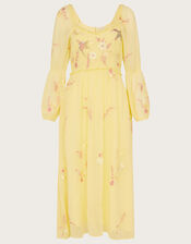 Heidi Embellished Midi Dress in Recycled Polyester, Yellow (YELLOW), large