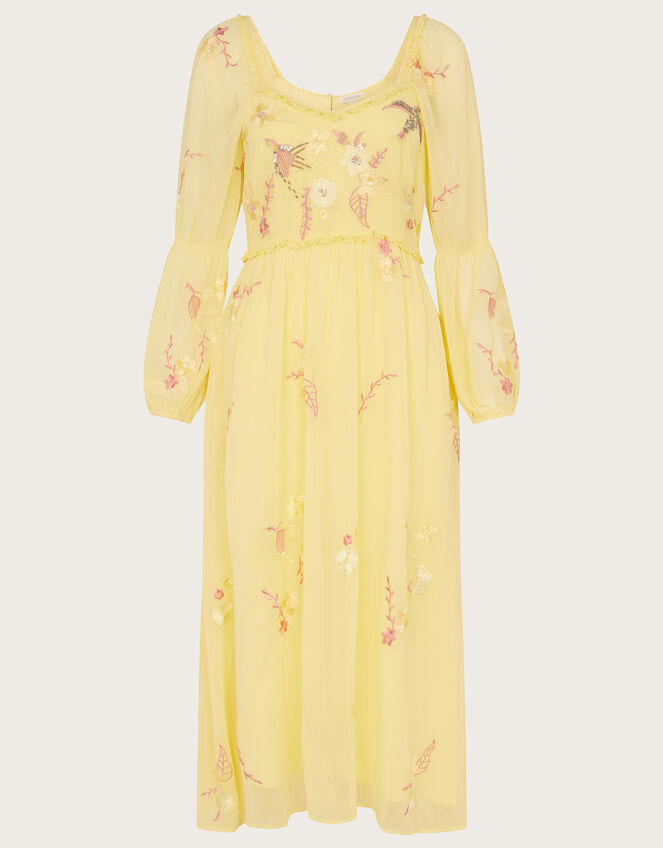 Heidi Embellished Midi Dress in Recycled Polyester Yellow