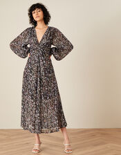 Geeta Animal Print Midi Dress, Grey (CHARCOAL), large