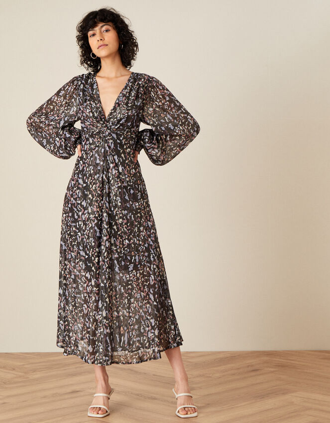 Geeta Animal Print Midi Dress, Grey (CHARCOAL), large