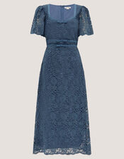 Regina Short Sleeve Lace Midi Dress, Blue (PETROL), large