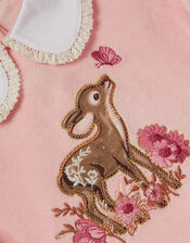 Felicity Fawn Velour Sleepsuit & Hat Set, Pink (PINK), large