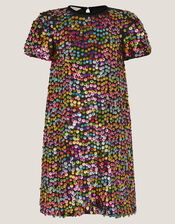 Rainbow Sequin Puff Sleeve Dress, Multi (MULTI), large