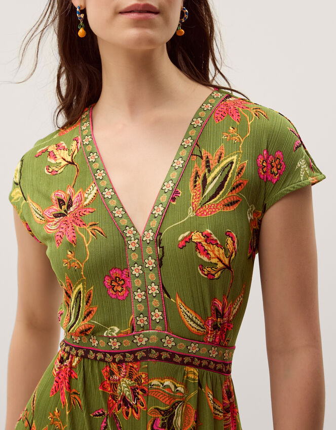 Zainab Floral Jersey Wide Leg Jumpsuit, Green (GREEN), large