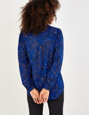 Raife Animal Print Shirt in Sustainable Viscose, Blue (COBALT), large
