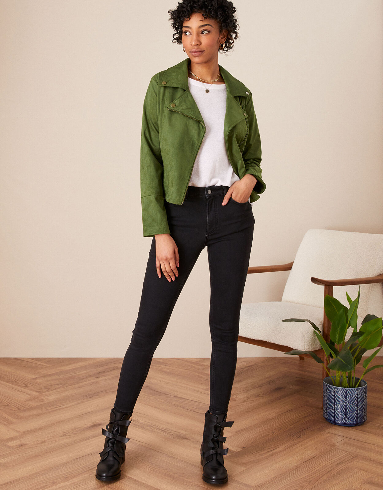 Stacey Suedette Biker Jacket Green