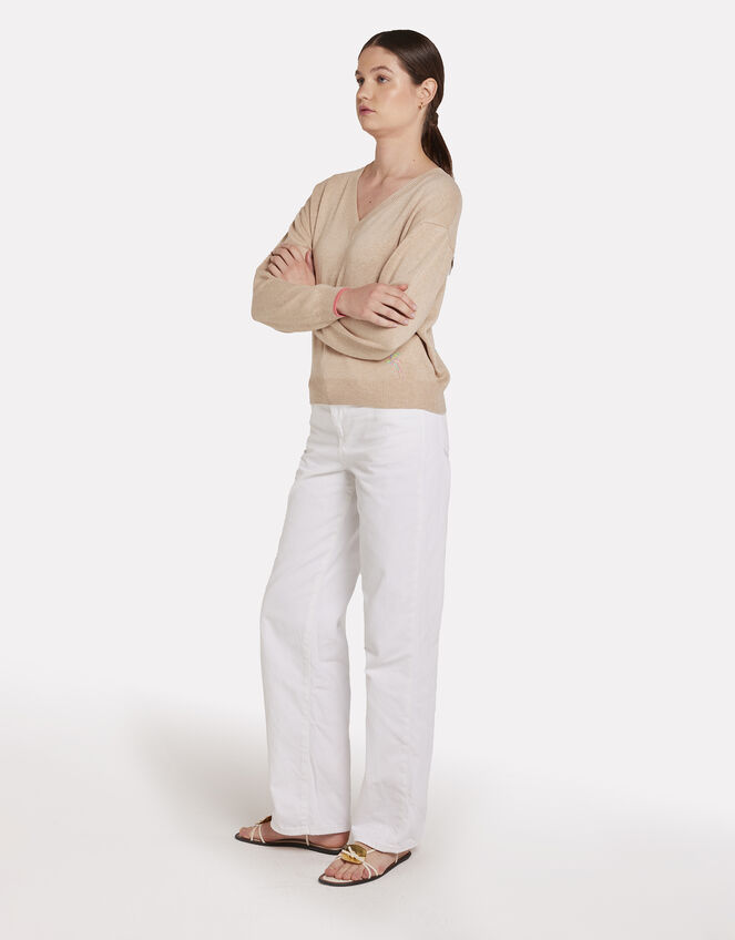 Wispr Sydney Sunset V-Neck Jumper, Camel (BEIGE), large