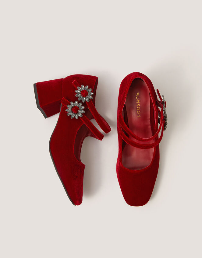 Symone Velvet Mary Jane Block Heels, Red (RED), large