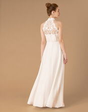 Flora Bridal Embellished Lace Halter Maxi Dress, Ivory (IVORY), large