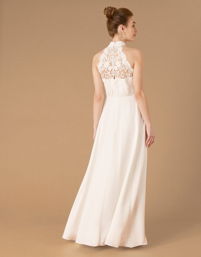 Flora Bridal Embellished Lace Halter Maxi Dress, Ivory (IVORY), large