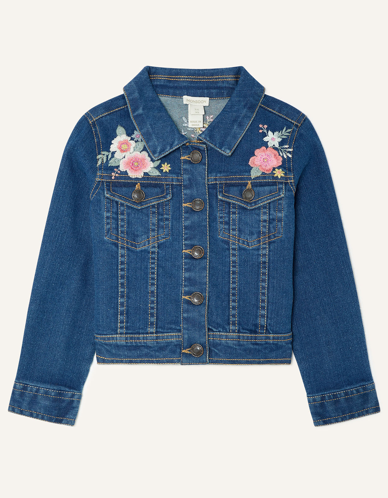 Girls embroidered denim jacket sales