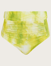 Tie Dye Print High Waist Bikini Bottoms, Yellow (YELLOW), large