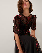 Carolyn Floral Devoré Midi Dress, Black (BLACK), large