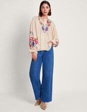 Winny Embroidered Floral Blouse, Ivory (IVORY), large