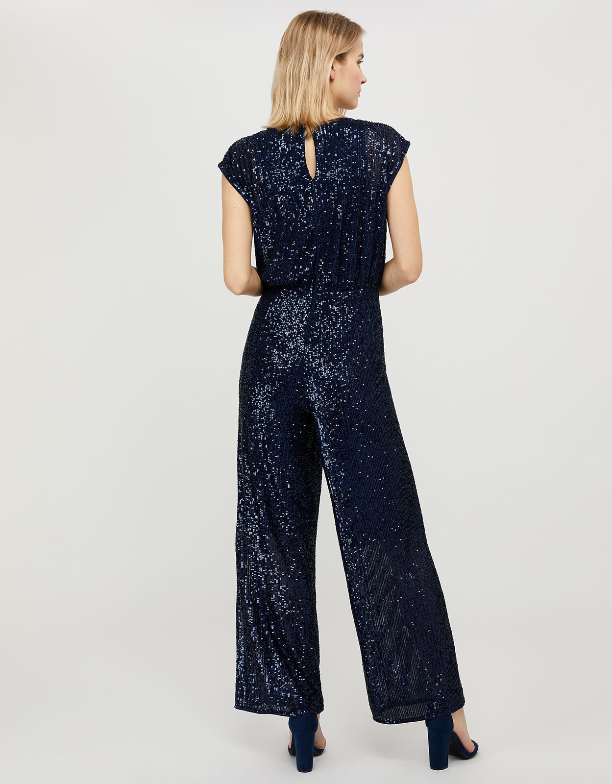 Navy blue sequin jumpsuit clearance