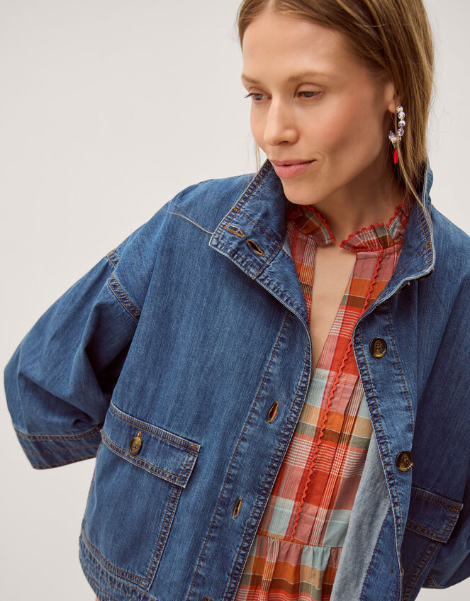 Gwen Funnel Neck Denim Jacket Blue