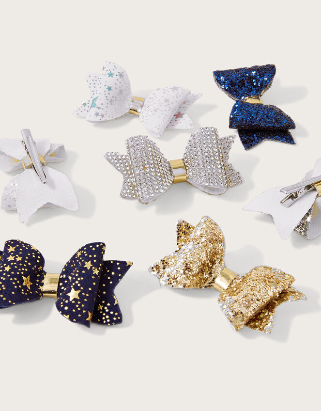Sparkle Bow Hair Clips 7 Pack, , large