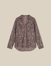 Seema Long Sleeve Sequin Shirt, Mink (MINK), large