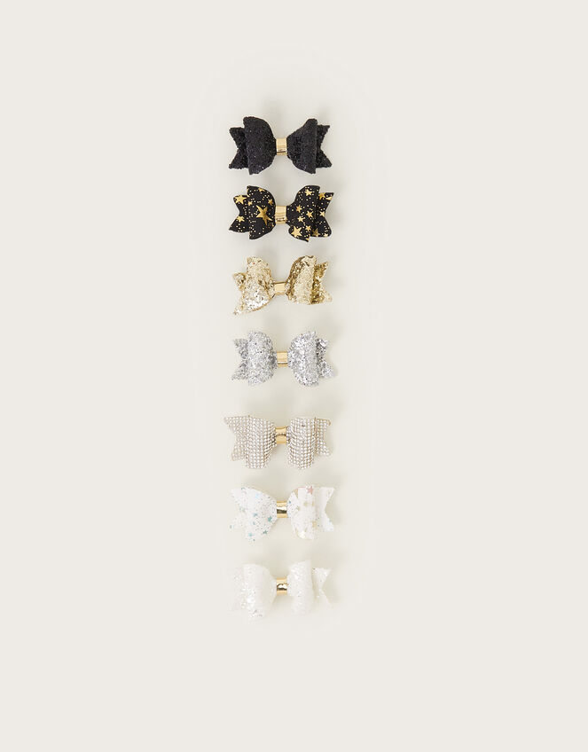 7-Pack Sparkle Bow Hair Clips, , large