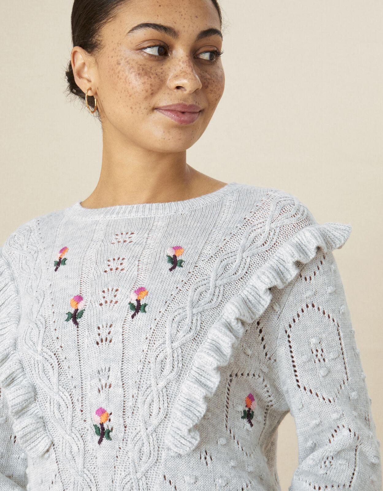 Rita Embroidered Ruffle Dress Grey 