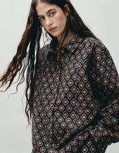 East Pheba Printed Cotton Twill Jacket, Multi (DARKS MULTI), large