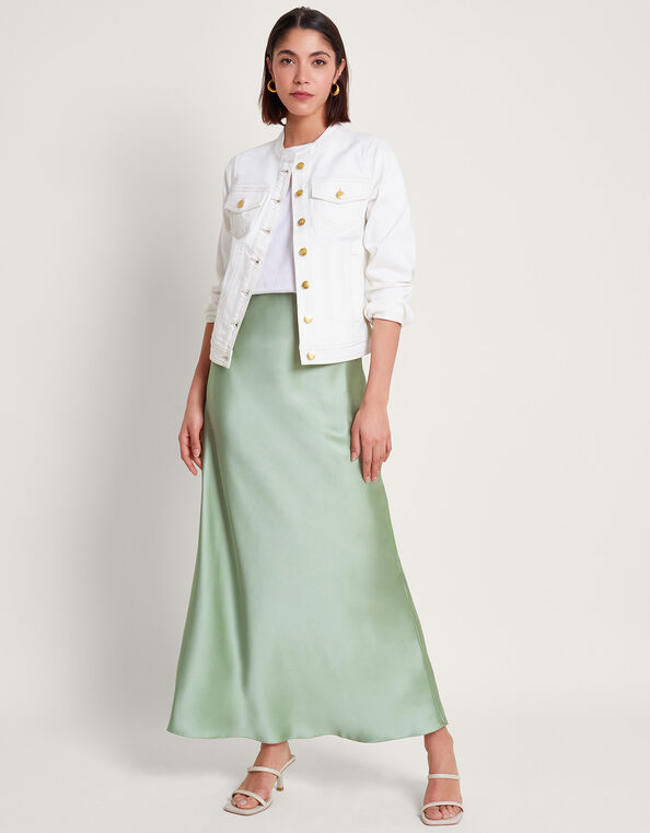 Sofia Satin Maxi Skirt, Green (SAGE), large